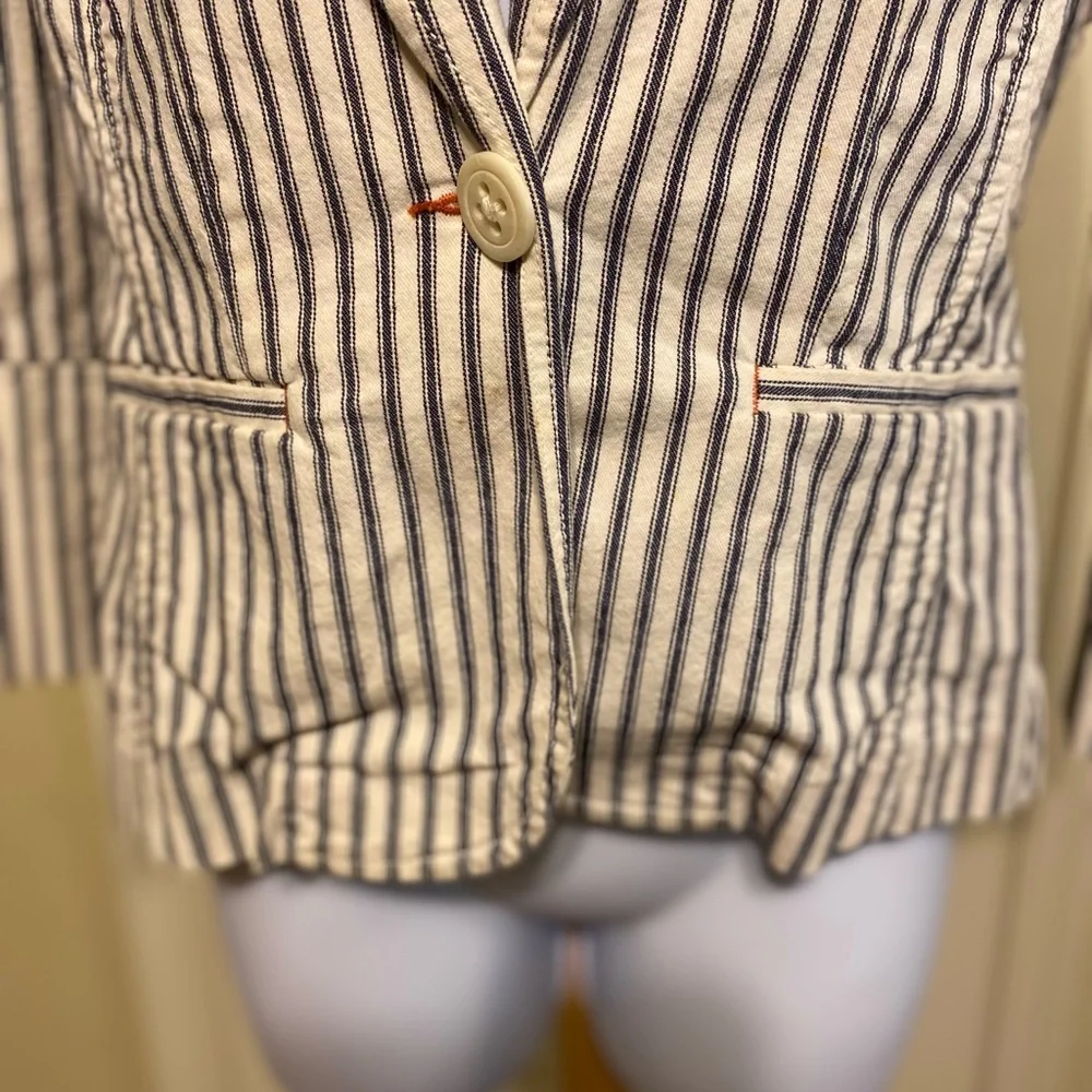 CAbi - Striped Women's Blue & White 3/4 Sleeves Blazer, Size: 2